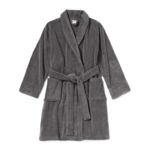 Threshold Gray Spa Plush 100% Cotton Terry Cloth Bath Robe w/ Tie
